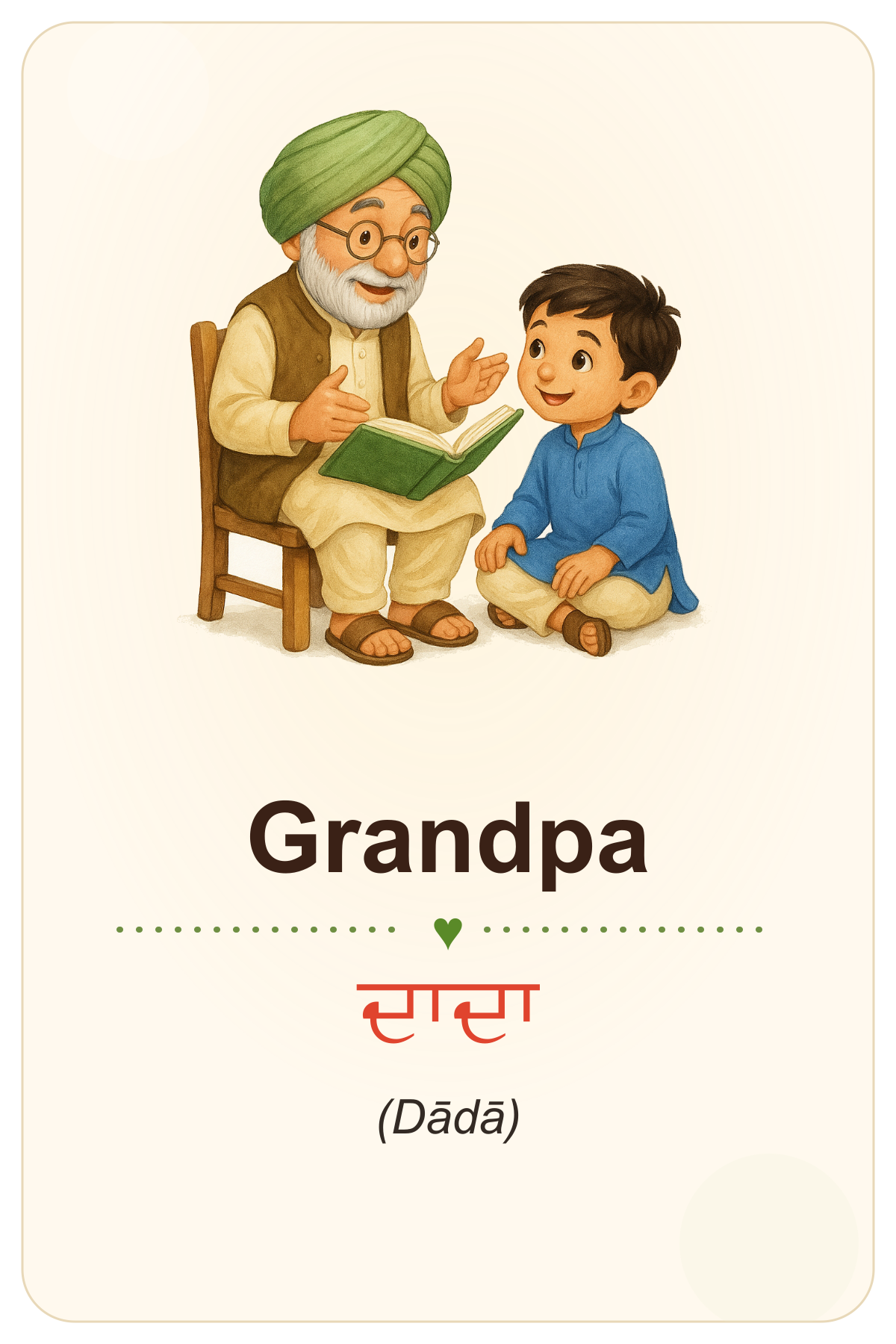 Punjabi Learning Cards grandpa card